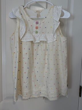 Size 16 Matilda Jane Cream Top with Multicolor Dot Embroidery